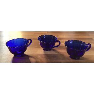 Cobalt Blue New Martinsville Newport Depression Glass Cups Set of 3